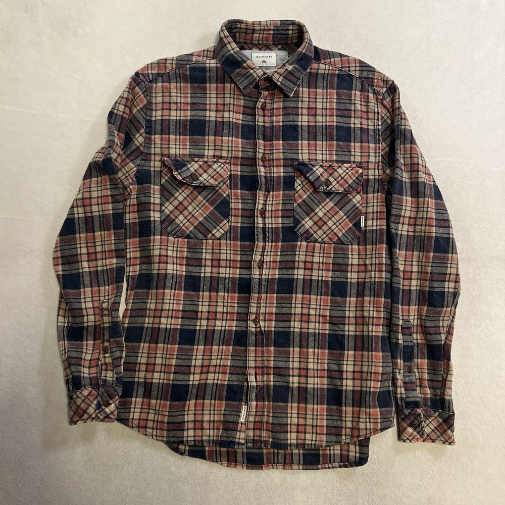Quiksilver Flannel Shirt Men's Size Medium Plaid Button Up Long Sleeve Pocket
